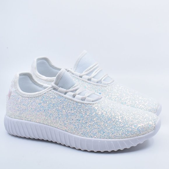 Forever Link Shoes - White Shimmer Glitter Light Weight Lace Up Sneaker